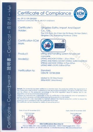 CE Certificate of Lifting System